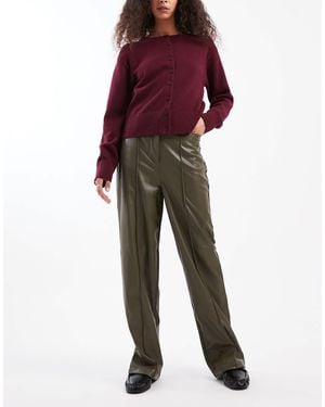 New Look Pantalon large en similicuir - kaki - Rouge