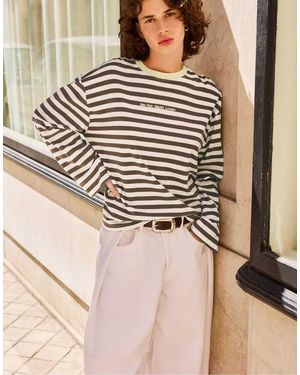 Pull&Bear Oversize Striped T-shirt - Natural