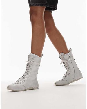 Bronx Zapatillas De Deporte Blancas Estilo Botas De Boxeo Con Cordones De -Blanco