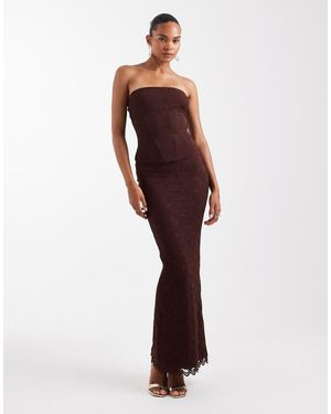 Wanderdoll Lacie Lace High Waisted Fishtail Hem Maxi Skirt Co-Ord - Red