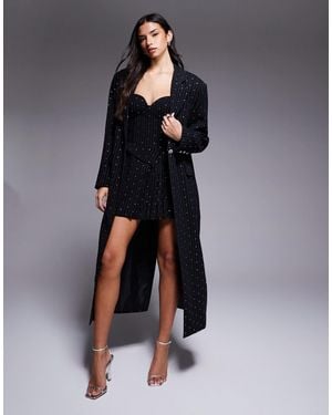 ASOS Rhinestone Tailored Maxi Blazer - Blue