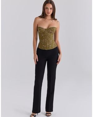 House Of Cb Solaine Floral Lace Boned Corset Top - Green