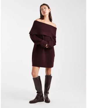 Miss Selfridge Foldover Bardot Mini Dress - Red