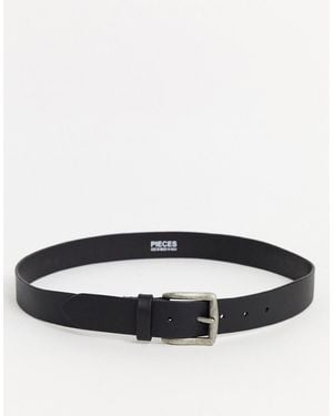 Pieces Leather Buckle Belt - Black