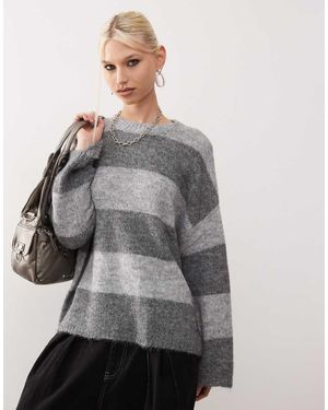 Noisy May Maglione Testurizzato Oversize A Righe Tono Su Tono - Grigio