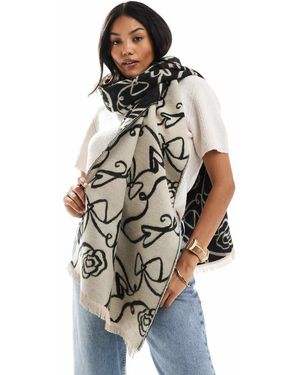 ASOS Geweven Sjaal Van Abstracte Strik- En Bloemen-Jacquard - Wit