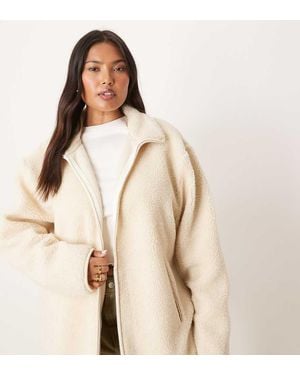 ASOS Asos Design Curve Borg Zip Through Fleece - Natural