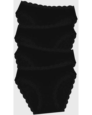 Stripe & Stare Mid Rise High Leg Knicker Four Pack - Black