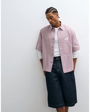 ASOS Boxy Oversized Check Shirt With Chest Print - Pink