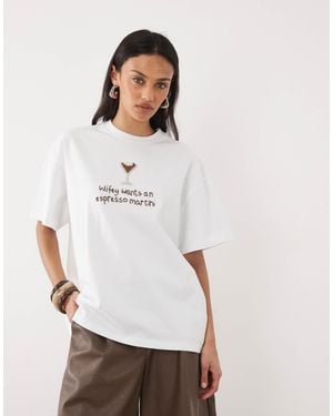 Six Stories Bridal Embellished Beaded "Wifey Wants An Espresso Martini" T-Shirt - White