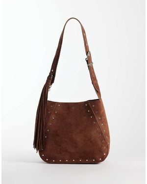 ASOS Studded Tote Bag With Tassel Charm Detail - Brown