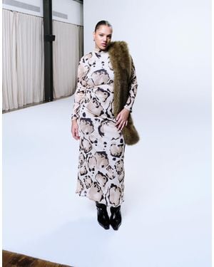 ASOS Asos Design Curve Mesh High Neck Long Sleeve Midi Dress - White