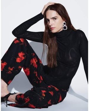 ASOS Hoogsluitende Mesh Top Met Lange Mouwen En Corsettaille - Blauw