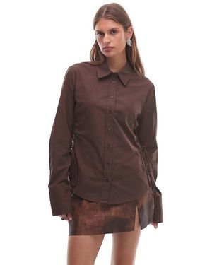 Nia Alara Tie Detail Shirt - Brown