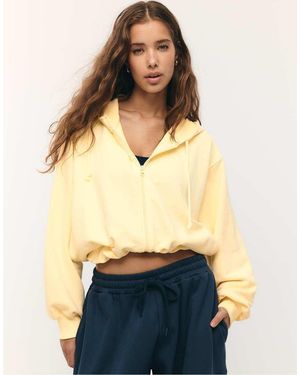 Stradivarius Printed Hooded Bomber Sweatshirt - Natural