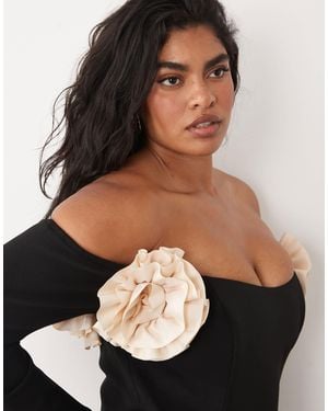 ASOS Curve Bardot Mini Skater Dress With Corsage Details - Black