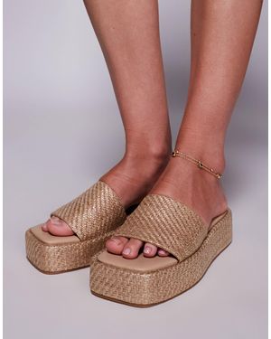 Public Desire Eclipse Raffia Slip On Flatform Sandals - Brown