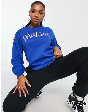Threadbare Sudadera Azul Bordada De Navidad De