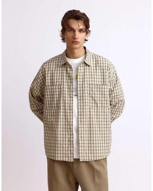 Pull&Bear Long Sleeve Check Shirt - Natural