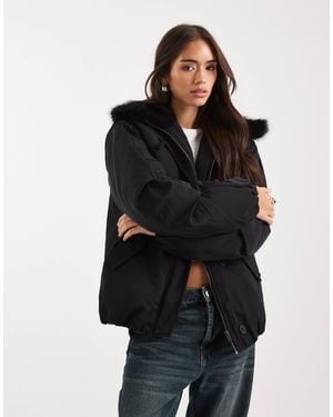 ASOS Bomber Parka Jacket With Faux Fur Hood - Black