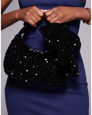 New Look Bolso De Mano Negro Con Lazo De Lentejuelas De - Azul