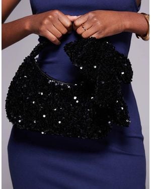 New Look Borsa A Mano Nera Con Paillettes E Fiocco - Blu