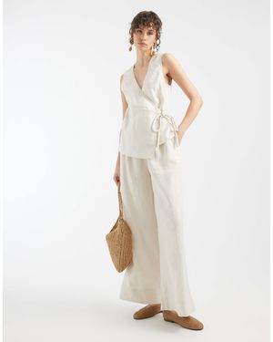 ASOS 100% Linen Wrap Jumpsuit - Natural