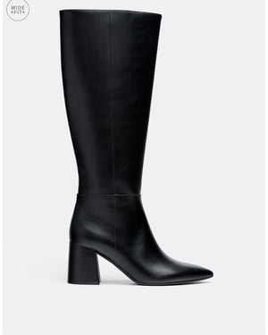 Stradivarius Wide fit braune stiefel mit absatz und hohem schaft - Schwarz