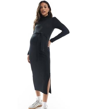 Mama.licious Mamalicious Maternity Jersey Rid Roll Neck Midi Dress - Blue