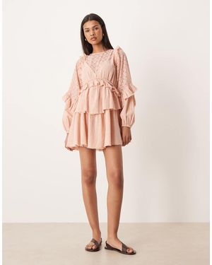ASOS Long Sleeve Ruffle Mini Dress - Pink