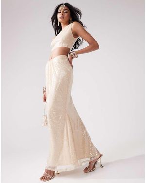 Kanya London Lehenga Sequin Drape Skirt Co-Ord - Natural