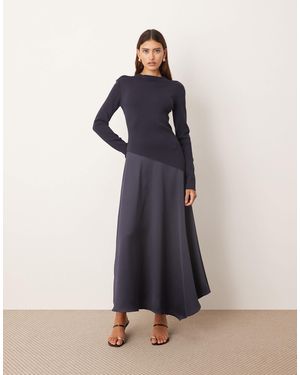 ARRANGE Hybrid Knit Maxi Dress With Asymmetric Skirt - Blue