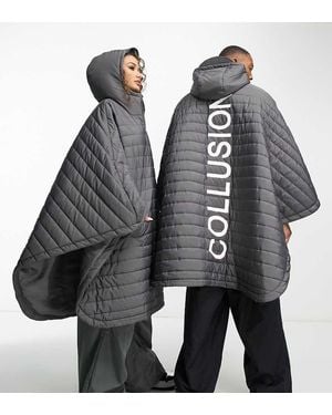 Collusion Oversized Branded Quilted Poncho - Grey