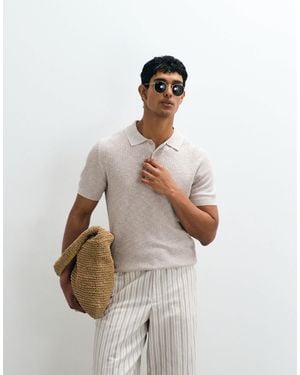 Mango Ribbed Knit T-shirt With Contrast Trin - White