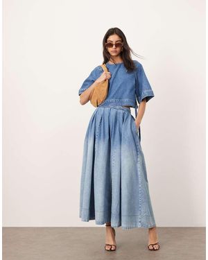 ARRANGE Denim Pleat Midi Skirt Co-ord - Blue