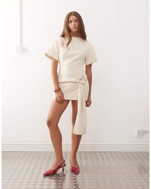 Lioness Martini Structured High Neck Drape Waist Metal Hardware Detail Mini Dress - Natural