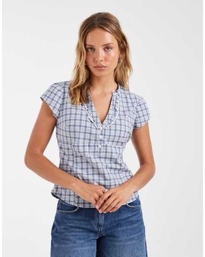 Hollister Camisa A Cuadros Blancos De Manga Corta Con Diseño Fruncido