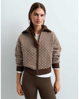 Oysho Contrast High-neck Knit Jacket - Brown