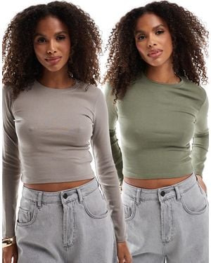 Pull&Bear 2 Pack Long Sleeved T-shirt - Green