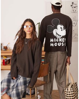 ASOS Disney - t-shirt unisexe oversize épais coupe carrée à manches longues et à imprimé mickey mouse - Marron