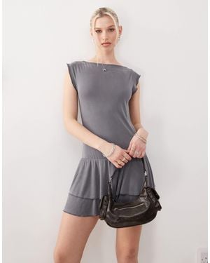 Motel Lalana Slinky Ruffle Mini Dress - Gray