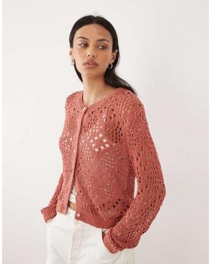 Mango Teen Crochet Cardigan - Red