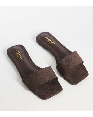 SIMMI Simmi London Anika Wide Fit Embossed Slip On Flat Sandals - Brown