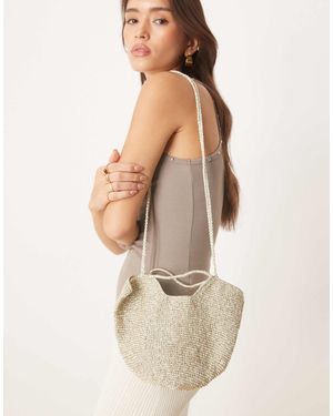 Mango – häkel-beuteltasche mit metallic-finish - Natur