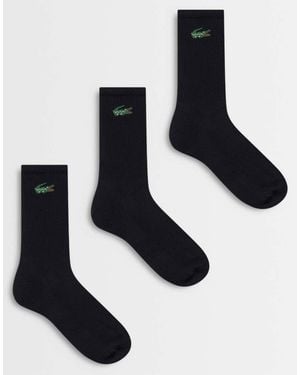 Lacoste 3-Pack Lange Katoenen Sokken Met Croc-Logo - Zwart