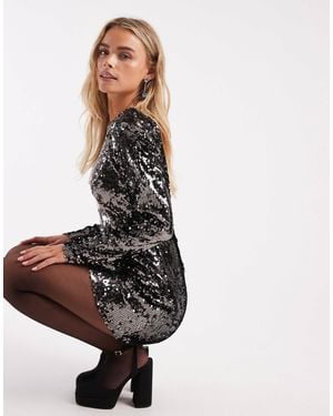 Only Petite Open Back Long Sleeve Sequin Mini Dress - White