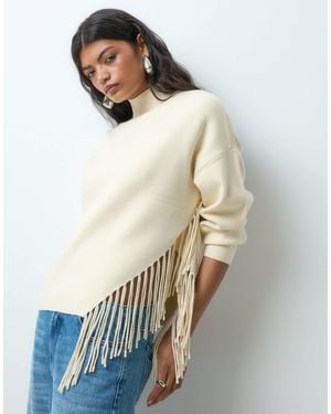 Vero Moda High Neck Sweater With Fringe Hem Detail - White