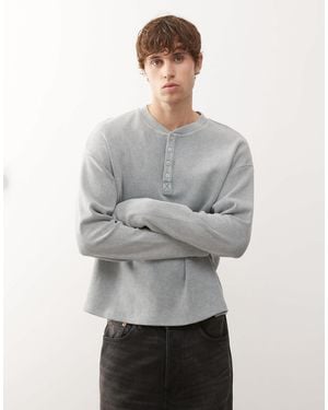 Collusion Relaxed Washed Henley T-shirt Long Sleeve - Gray