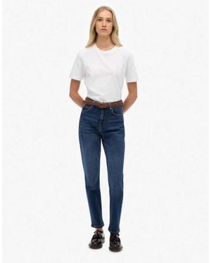 Superdry Cotton High Rise Mom Jeans - Blue