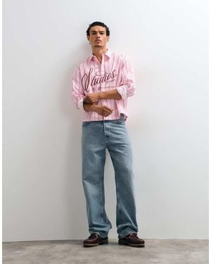 ASOS Boxy Oversized Stripe Shirt With Front Graphic - Pink
